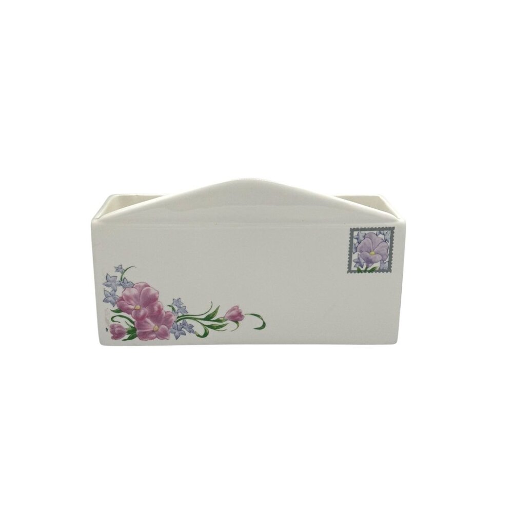 FTD Ceramic Floral Envelope Vase With Pink & Purple Flowers Design